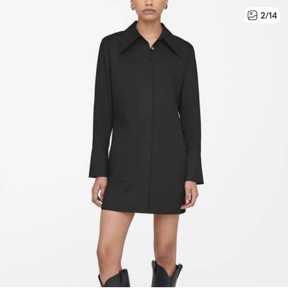 Anine Bing Women's Tiffany Shirt Dress Size XS Black Long Sleeve Cotton Button